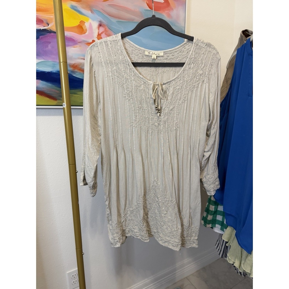 Solitaire‎ Women's Embroidered Top Large Cottage Boho Peasant